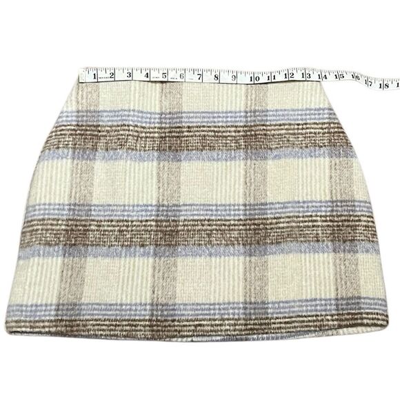 Lulus Cozy Chicness Ivory Plaid Brushed Wool Mini Skirt, Size S, NWOT - Picture 7 of 10